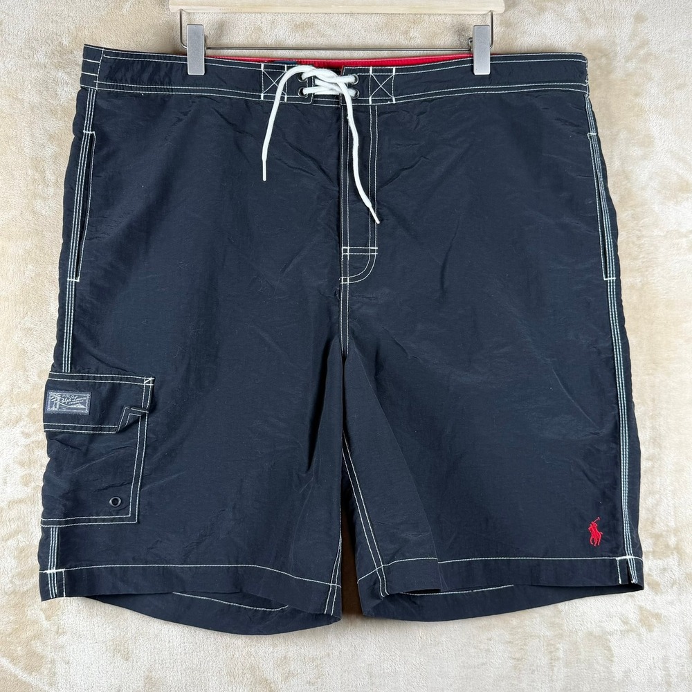 Polo Ralph Lauren Mens XL Swim Trunks Black Contrast Stitch Cargo Board Shorts